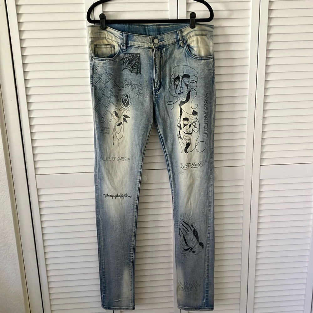 MNML Light Blue Graphic Skinny Jeans